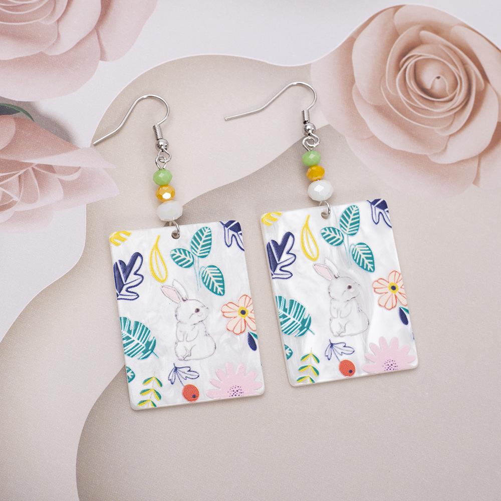 

Charming Cartoon Style Flower & Easter Bunny 3D Printed Acrylic Earrings for Women