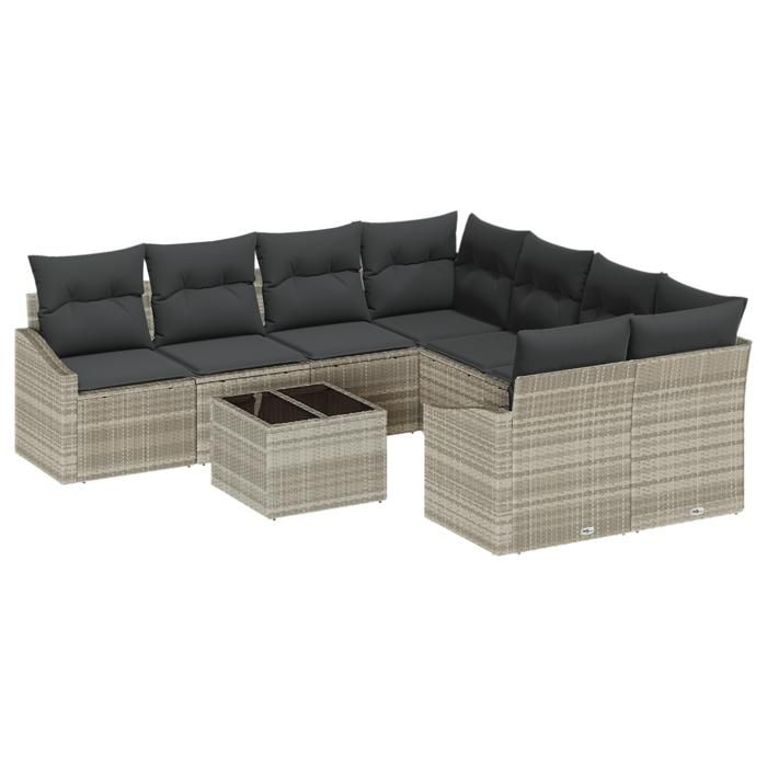 VidaXL Ensemble de canapé de jardin 9 pièces avec coussins gris clair poly rattan 3346662