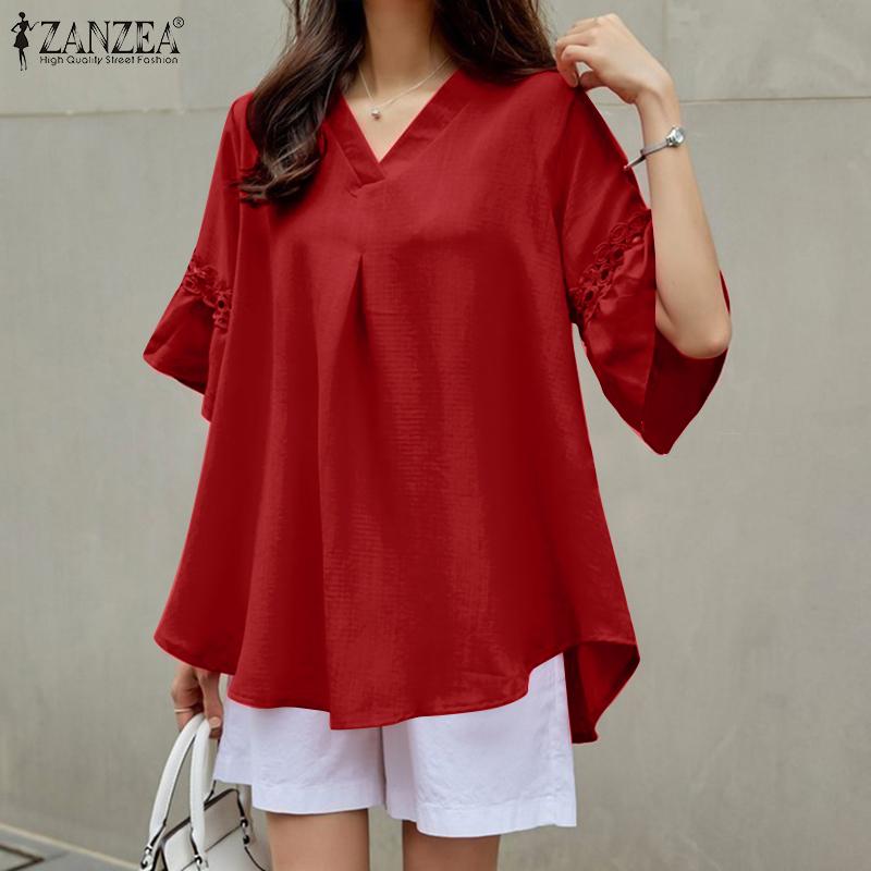 

ZANZEA Женская блузка Летний Повседневный V-образный вырез Половина Рукав Тройник Топы