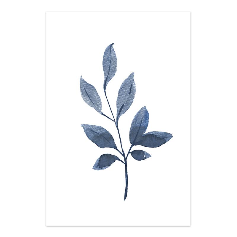 Branches and Leaves Canvas Painting Indigo Blue Botanical Posters and Prints Navy Blue Wall Picturefor Living Room Home Decor