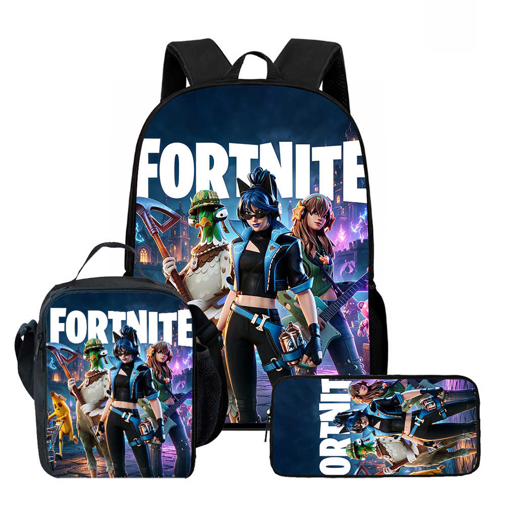 3Pcs Set Kids School Backpack With Lunch Bag & Pencil Bag,Cartoon Fortnite School Bags For Age 5-10,Lightweight For Boys Girls