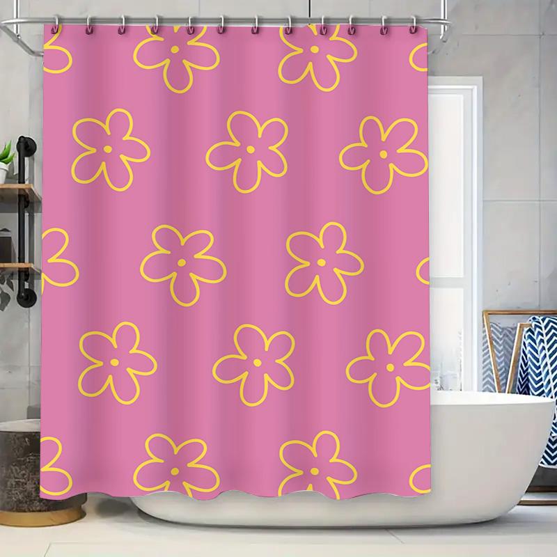 Floral Pink Shower Curtain Decorative Bathroom Liner for Bathtub or Kids Bathing Area Water-Resistant Fabric with Rings for Easy