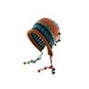 Women's Wool Hat for Autumn and Winter Ear Protection Goggles Dopamine Rainbow Handmade Crochet Color Ball Knit Hat Showing Small Face