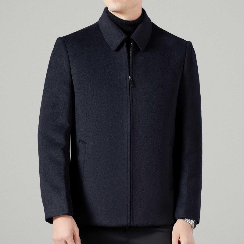 Winter Cashmere Jacket with Woolen Down Liner for Middle-Aged & Elderly Men - Short Stand Collar