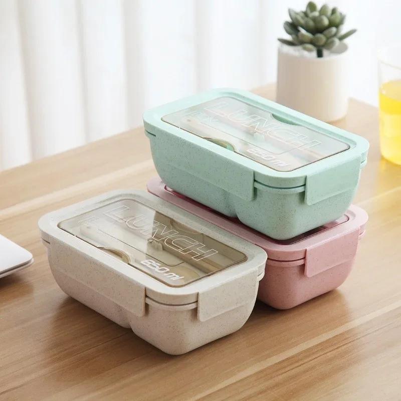 850/1100ml Wheat Straw Japanese Lunch Box Rectangle/square BPA Free Bento Boxes for Students Portable Food Storage Container