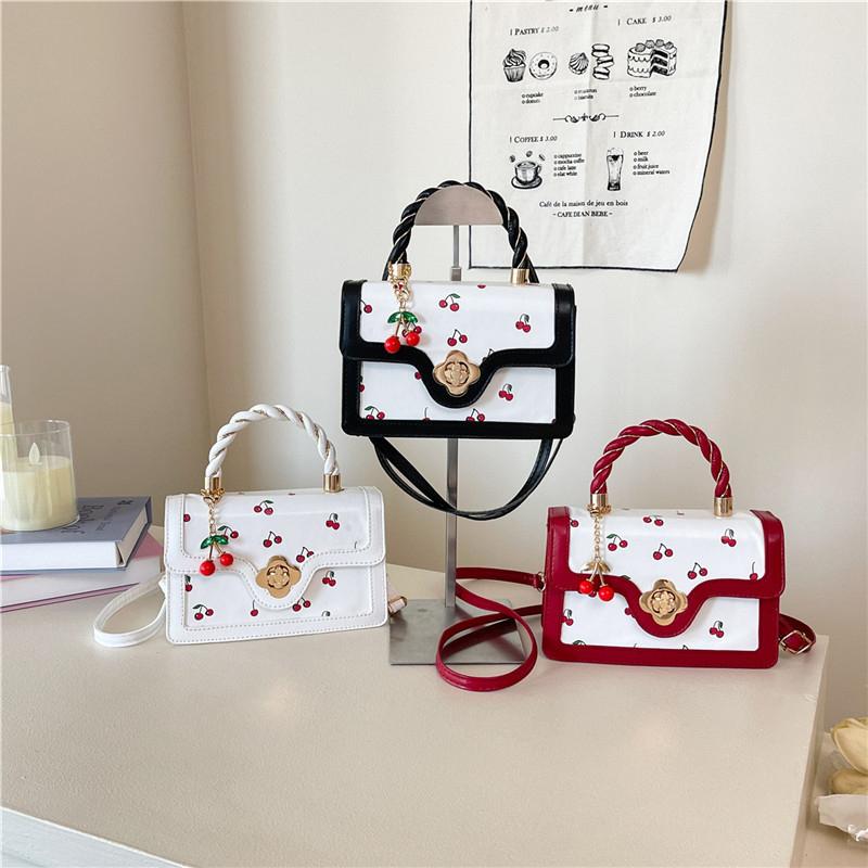 Cherry Print Fashionable Handbag New Autumn Trendy and Niche Crossbody Bag Stylish Personality and Elegant Small Square Bag New