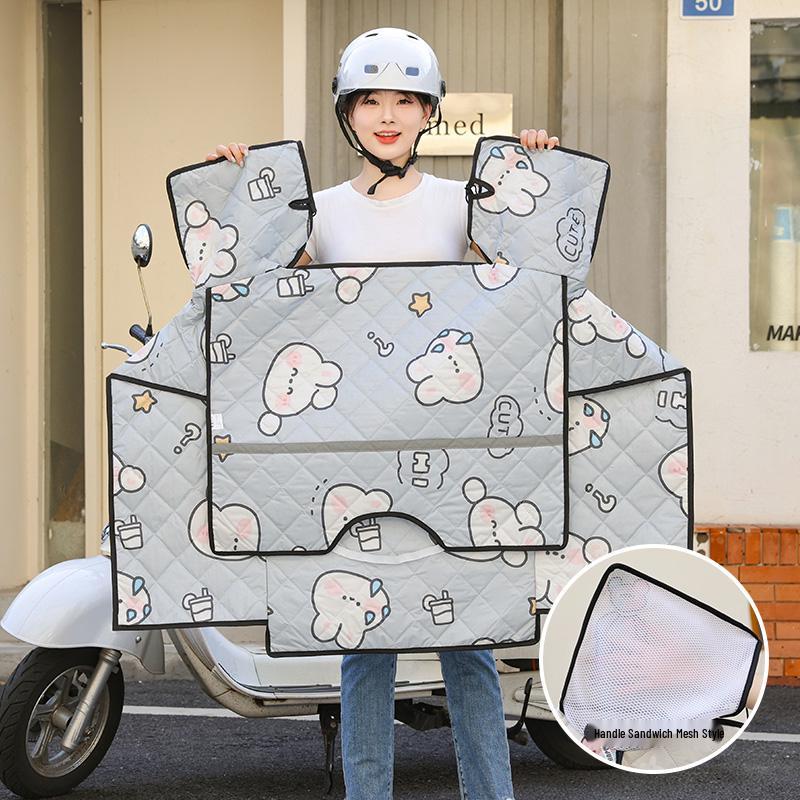 Windschutzscheibe für Elektrofahrrad: Sommer-Sonnenschutz, Sonnenschutzmittel, Winddicht, Doppelseitige wasserdichte Steppdecke für Frühling & Herbst.