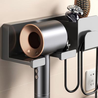 Hair Dryer Holder Water Proof ABS Wall Mounted Adhesive Blow Dryer Rack for Combs Hairpins Hair Dryer Nozzles