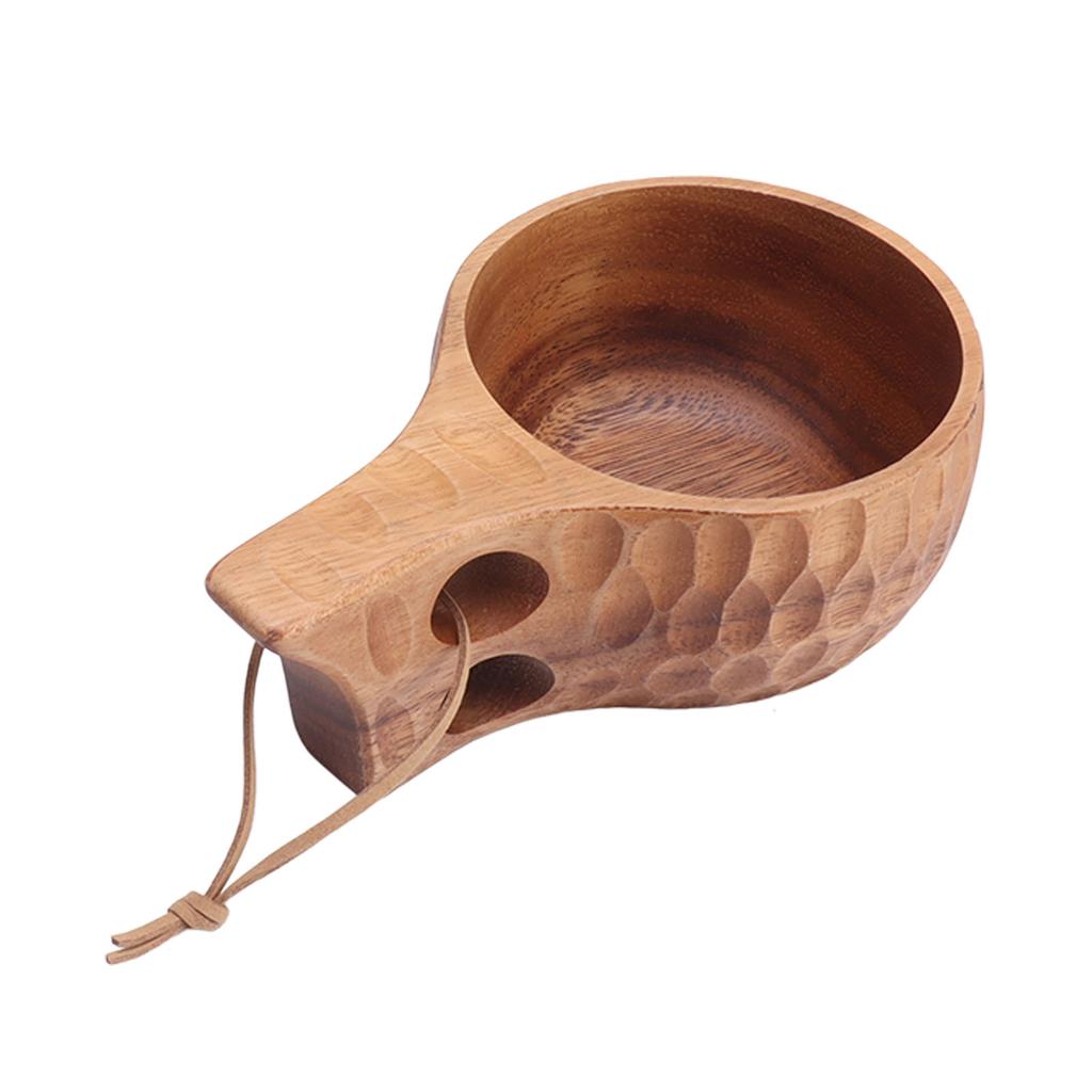 Wooden Cup Tea Mug Portable Hand Carving Natural Drinking Cup Wood Coffee Mug for Home Restaurant Camping