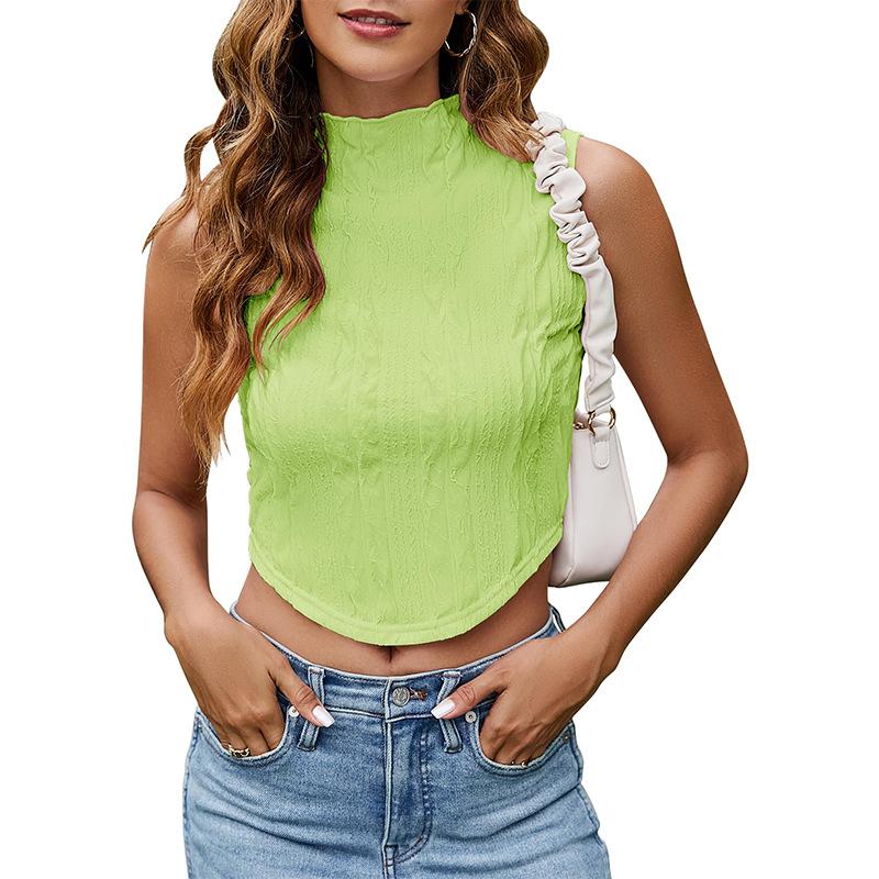 

Женский летний жилет без рукавов с высоким воротником, однотонный, нерегулярный, с обнаженной талией, топ XXL зелёный