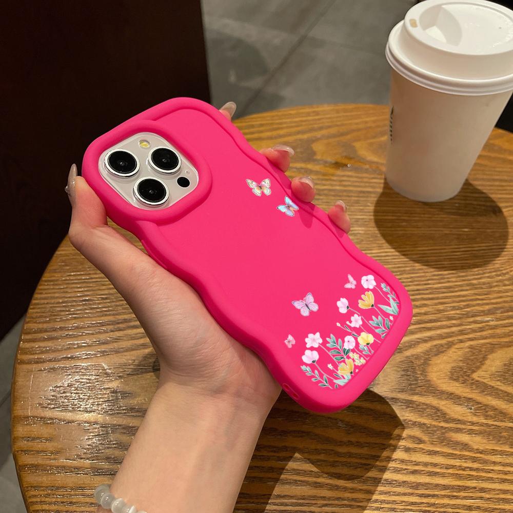 N86 Mały świeży kwiat motyl Macaron Falista krawędź etui na telefony iPhone 16 Pro Max Samsung S24 Plus S23 Ultra Xiaomi Redmi Note 13 etui odporne na wstrząsy