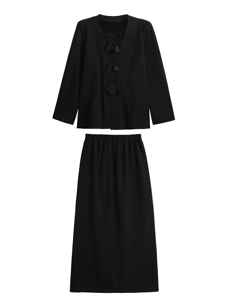XITAO Casual Full Sleeve Square Collar Elastic Waist Dress Sets GMM1037