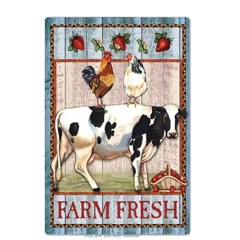 Metal Tin Signs Farm Cows Chicken Pig Sheep Structure Diagram Vintage Metal Sign Wall Decor For Farnhouse Market Tinplate Plaque
