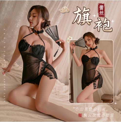 Small chest cheongsam uniform bed lace sexy suspender pure sleep dress thin fun free cover