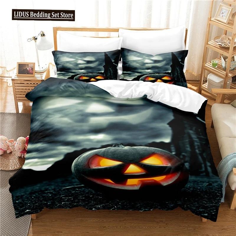 Halloween Duvet Cover Set Pumpkin Lantern Pattern Comforter Cover King Queen Size For Kids Boys Girls Gift Polyester Bedding Set