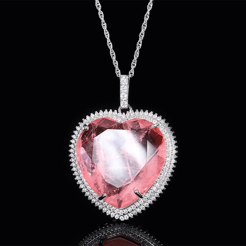 Jewelry Classic Vintage Sweater Chain Big Heart Colored Treasure Pendant Necklace Main Stone 32 * 32