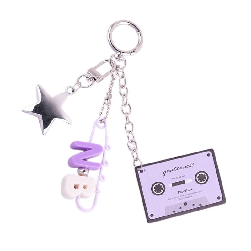Car Keychain for Women Girls Cute Keychain Bag Charms Cassette Initial Pin Keychain Accessories for Backpacks,Wallets