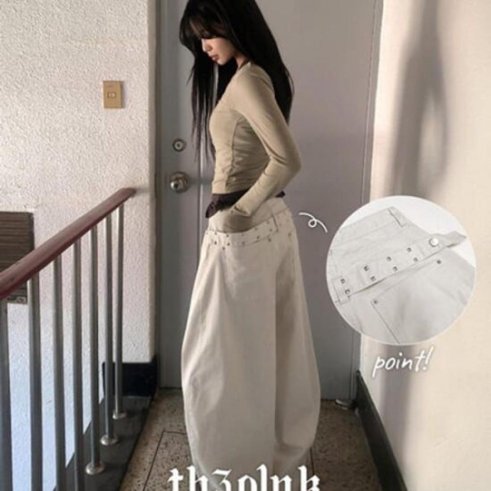 The Pink High Waist Back Studded Belt Wide Balloon Pants