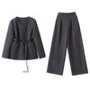 Women's Wool Suit Set: 2026 Spring Collection - Fashionable Temperament Casual Jacket & Wide-Leg Pants with Belt