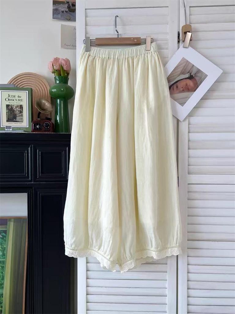 Johnature Fall Slacks Women Patchwork Lace Solid Color Loose Simple Harem Ankle-length Pants