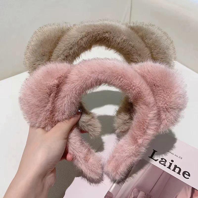 Süßes Plüsch-Stirnband mit Bärenohren, breite Krempe, für Damen, perfekt für Herbst und Winter.