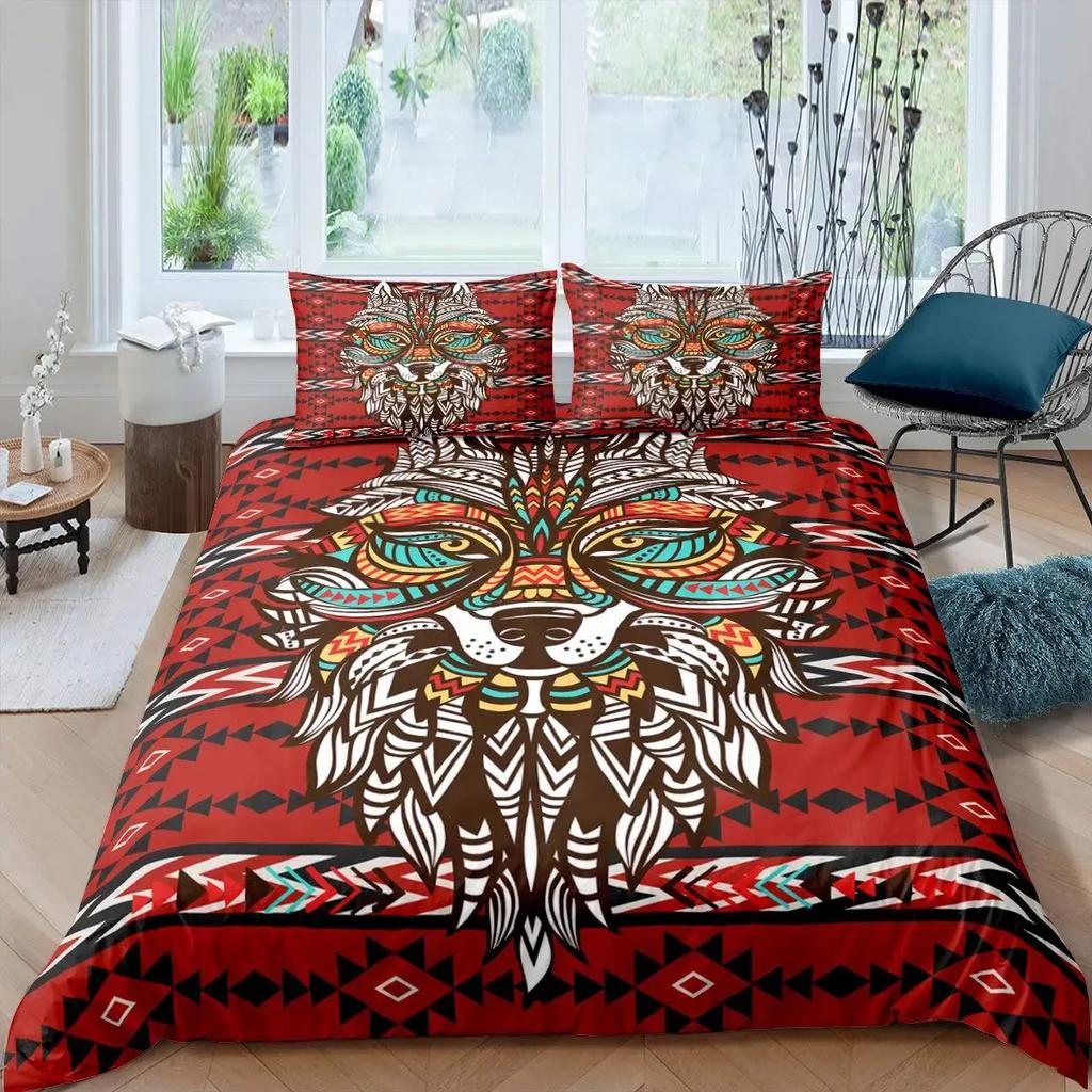 Wolf Dreamcatcher Duvet Cover Set Full Size Indian Dreamcatcher Animal 3D Bedding Set Exotic Style Bohemia Comforter/Quilt Cover