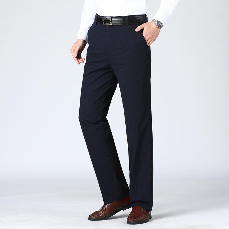 Men's High Waist Black Cotton Business Casual Pants - Summer 2021 Collection