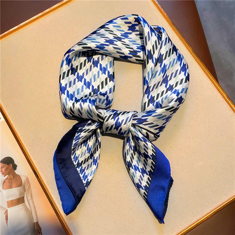Foreign Silk Scarf Thousand Birds Plaid Scarf Small Square Scarf 71cm Thin Sunscreen Yarn Shawl Live Stream