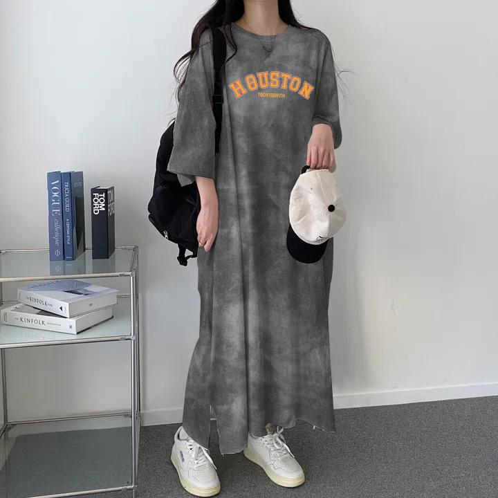 

Летнее женское платье миди свободного кроя с японским принтом тай-дай 2024 Large синий