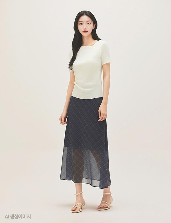 Roem Check Long Skirt Rmwhg24Rt1