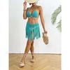 Set din două piese pentru femei, fustă cu franjuri și bretele croșetate manual, top de bikini