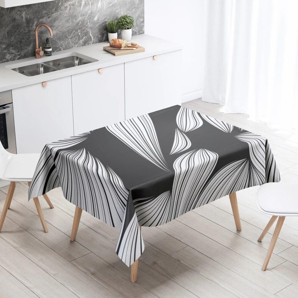 Black and White Corrugated Tablecloth Anti-Stain Waterproof Dining Table Home Decor Rectangular Kitchen Fireplace Countertop