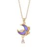 Sweet Colorful Resin Moon Zircon Tassel Pendant Necklace Stainless Steel Chain Cute Moon Jewelry Gifts for Women Teen Girls
