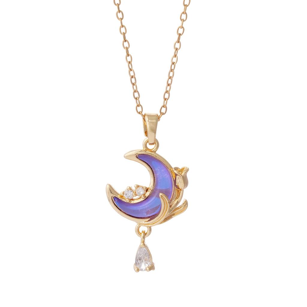 Sweet Colorful Resin Moon Zircon Tassel Pendant Necklace Stainless Steel Chain Cute Moon Jewelry Gifts for Women Teen Girls