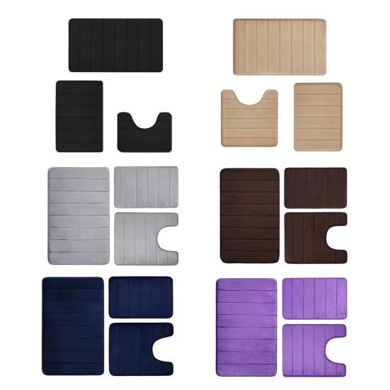 3Pcs/Set Bath Rug Anti-Slip Bathroom Floor Mat U-Shaped Toilet Rug Absorbent Rectangular Mat for Bathroom Sink Shower Door