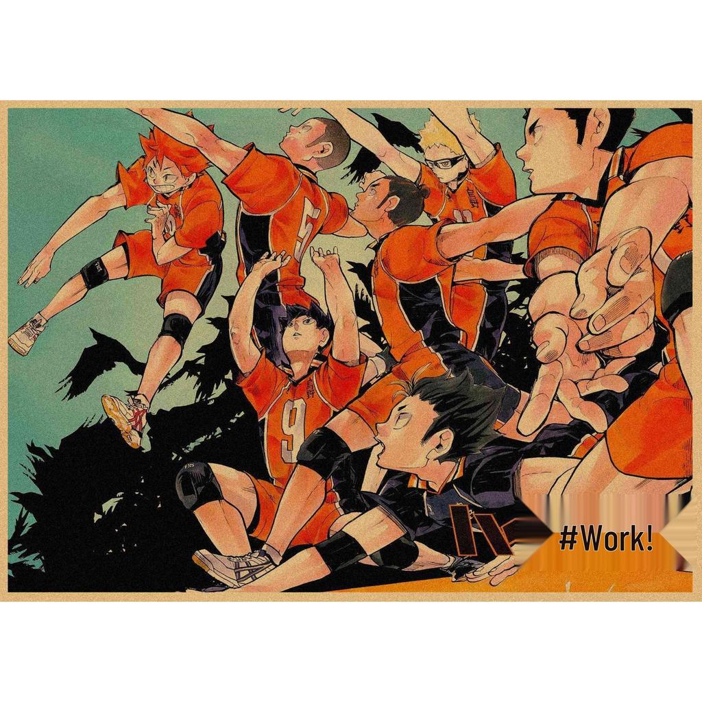 Haikyuu!! Retro Kraft Poster: Hinata Shoyo & Kageyama Tobio Decorative Wall Art