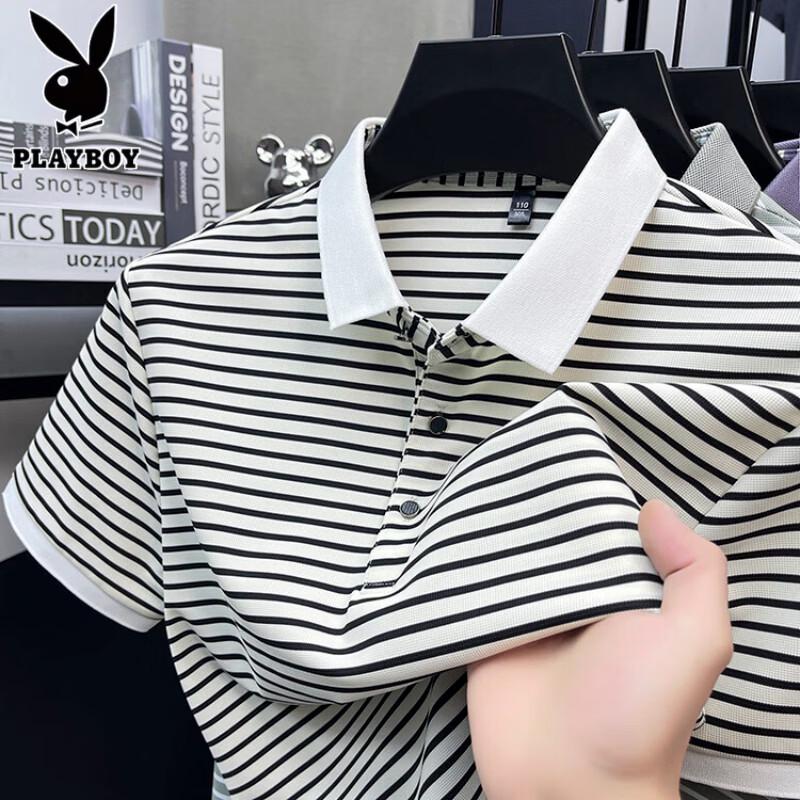 Мужская поло в полоску из ледяного шелка Playboy L