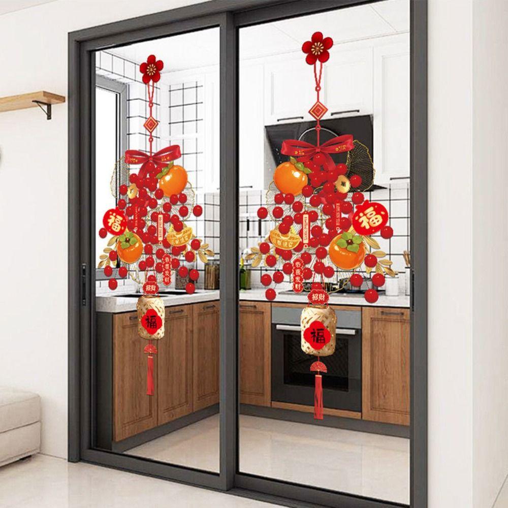 PVC Kakifrucht Fensteraufkleber Spurlos Rot Frühlingsfest Türdeko Festliche Atmosphäre Abnehmbarer elektrostatischer Aufkleber Glas