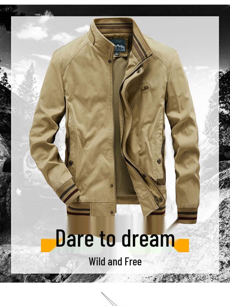 Men's Stand Collar Cotton Jacket - Loose Fit, Plus Size, Spring/Autumn Casual Top for Middle-Aged Men