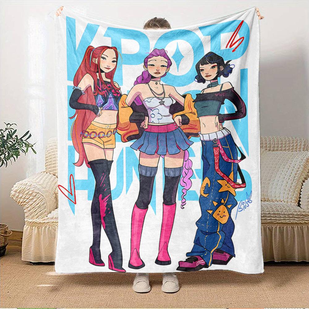 Gruppo di Ragazze Anime K-POP Coperta Morbida Calda delle Quattro Stagioni Copriletto Spesso a Maglia in Poliestere per Tutte le Stagioni per Letto, Campeggio, Viaggio Regalo Perfetto