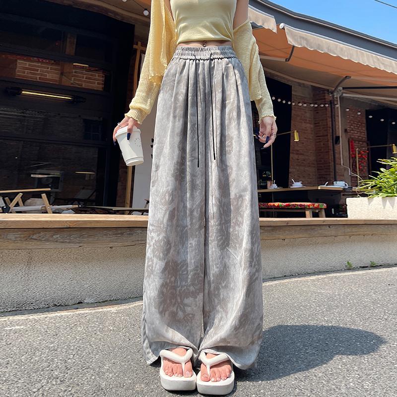 

Летние женские винтажные брюки с принтом, высокой талией и шнуровкой, широкие брюки с карманом для девочек XXL серый