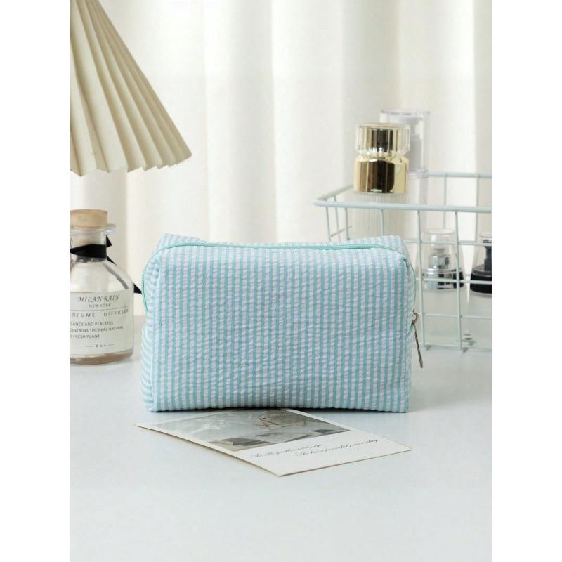 Striped Bubble Chiffon Zipper Clutch, Travel Toiletry Bag, Striped Cosmetic Bag