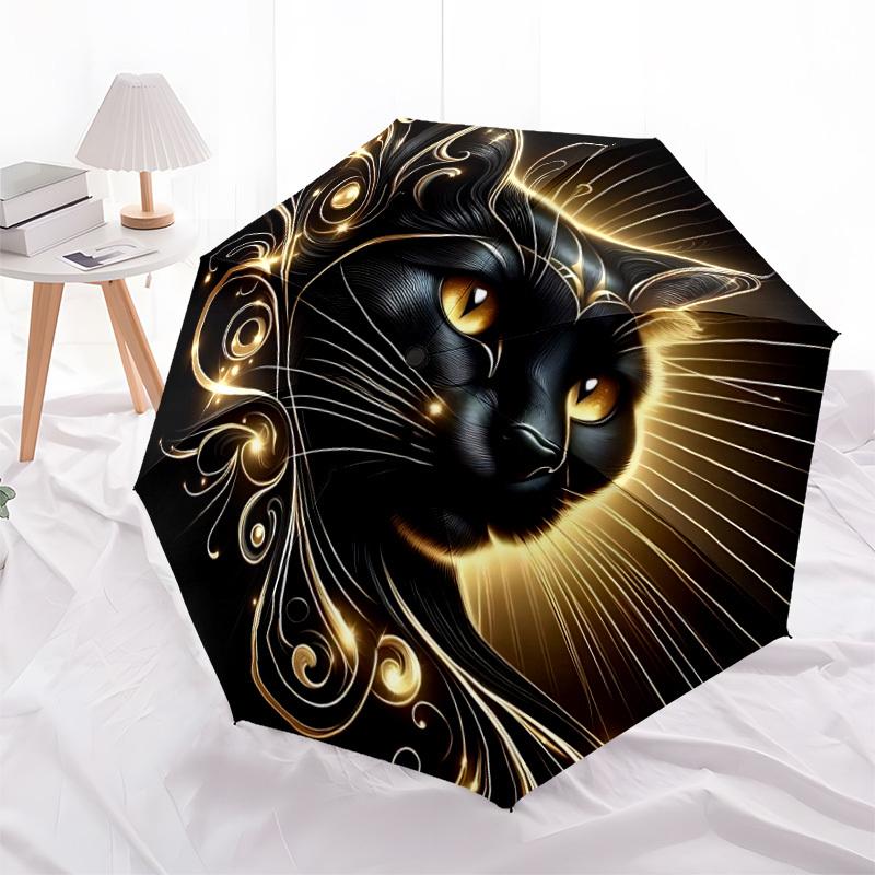 1pc Black Cat Artwork Folding Umbrella, Durable, Suitable for Outdoor Activities or Rain, Suitable for Commuting Yy251027111