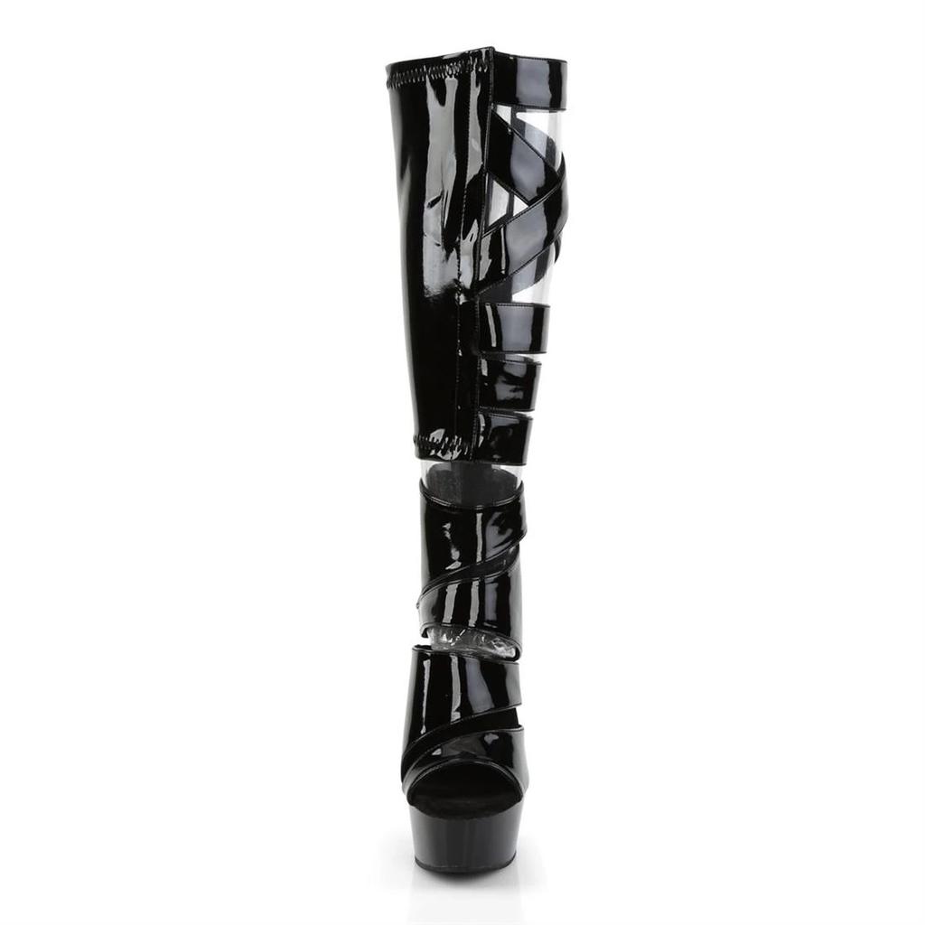 15Cm hollow cross high heel boots slim heel boots fashion trend fish mouth high boots