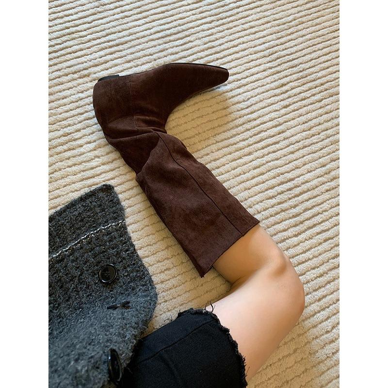 Western Cowboy Boots Women's Retro Niche Big Tube Circumference Thin Pleated Piled Boots