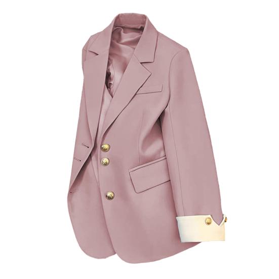 Women Suit Coat Lapel Long Sleeve Single Breasted Suit Jacket with Flap Pockets Loose Fit Basic Solid Color Office Commuting Outerwear