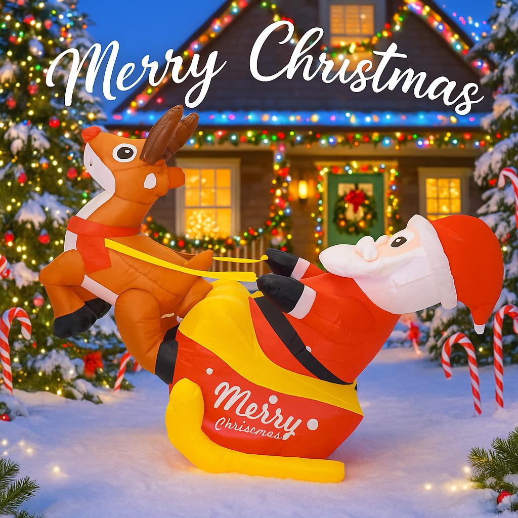 4.9FT Inflatable Santa Reindeer Sleigh Decor Festive Home Ornament LED Xmas Gifts Toy Christmas Decoration Xmas Yard Decoration