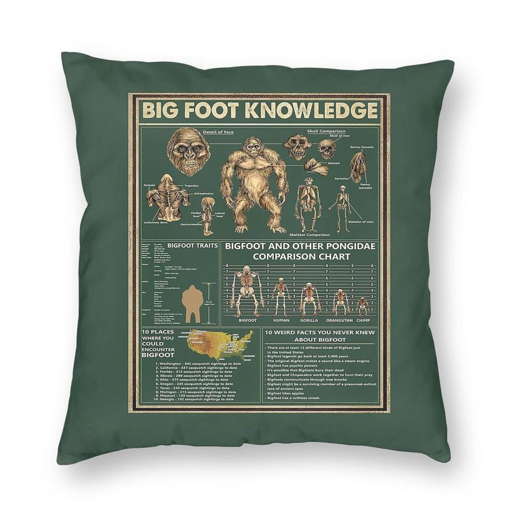 Bigfoot Knowledge Square Pillowcase Polyester Linen Velvet Printed Zip Decor Pillow Case Room Cushion Cover