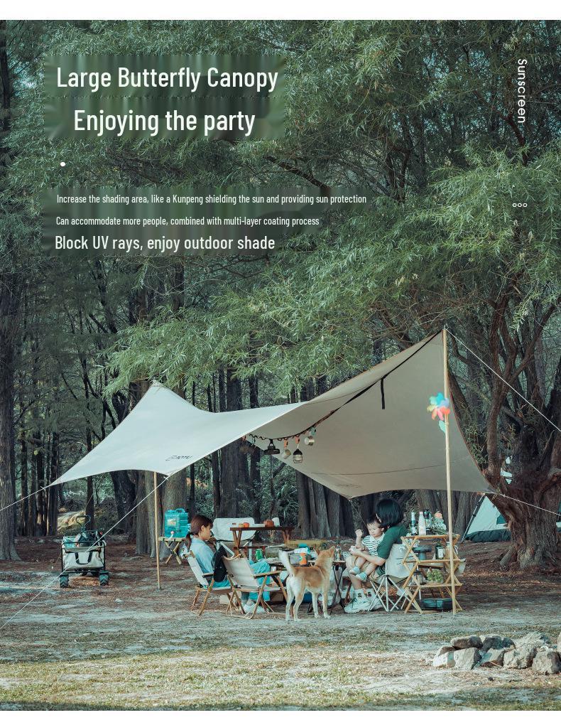 Portable 5.2m Outdoor Butterfly Canopy: Waterproof Oxford Cloth Gazebo and Sun Shade Tent for Camping.