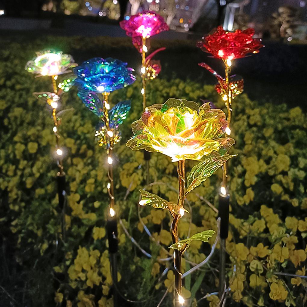 Stainless Steel Solar Powered Flower Lights Outdoor Lawn Decorative Lights Solar Rose Grass Light